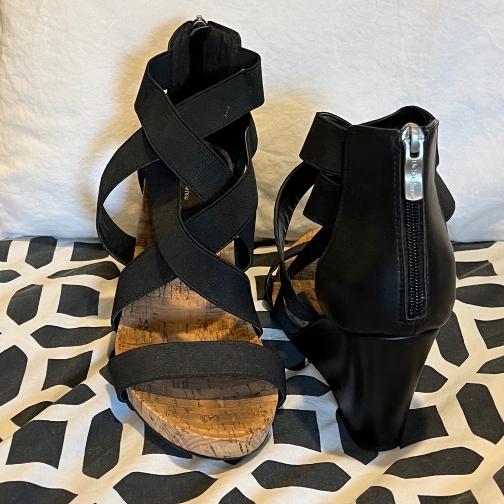 BCBGeneration Black Strappy Wedges in good condition